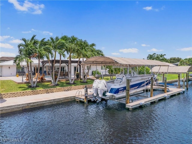 view of dock with a water view