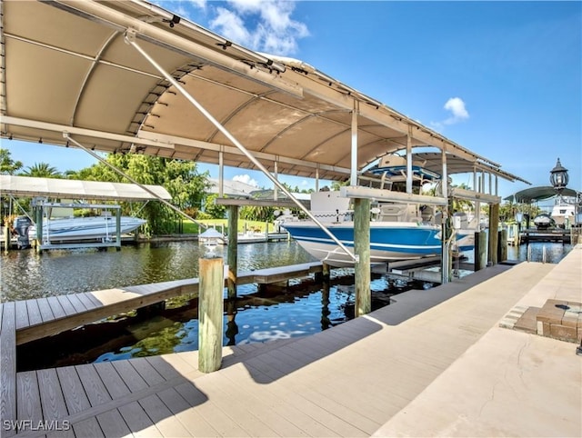 dock area with a water view