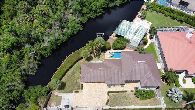 bird's eye view featuring a water view