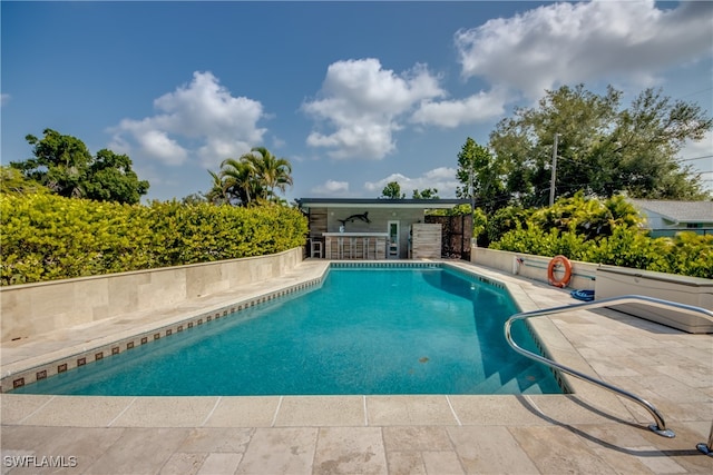 view of swimming pool featuring a patio area