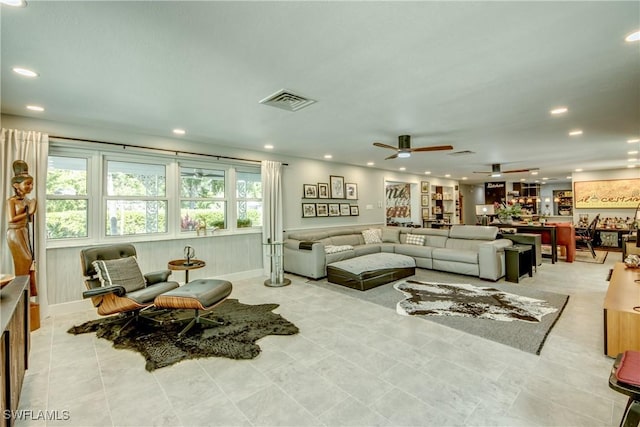 1862 Linhart Ave, Fort Myers, FL 33901 - living area featuring recessed lighting, visible vents, ceiling fan, and light tile patterned floors
