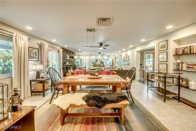 1862 Linhart Ave, Fort Myers, FL 33901 - dining area with recessed lighting, plenty of natural light, visible vents, and ceiling fan