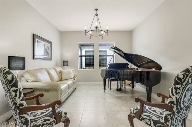 living area featuring a notable chandelier and light tile patterned floors