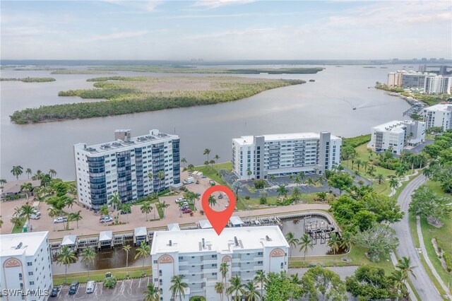 aerial view with a water view