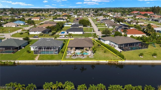 1233 SW 18th Ct, Cape Coral, FL 33991 - aerial view of residential area featuring property boundaries highlighted and a large body of water