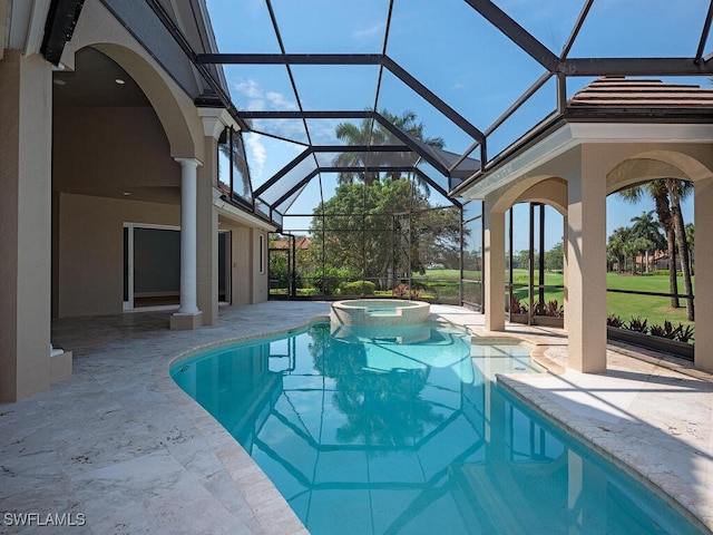 2835 Silverleaf Ln, Naples, FL 34105 - view of pool featuring a patio, a lanai, and a pool with connected hot tub
