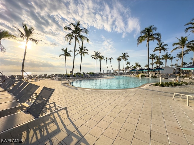 view of swimming pool with a patio area