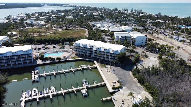 aerial view featuring a water view