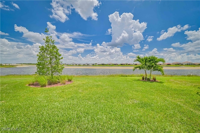 view of yard with a water view