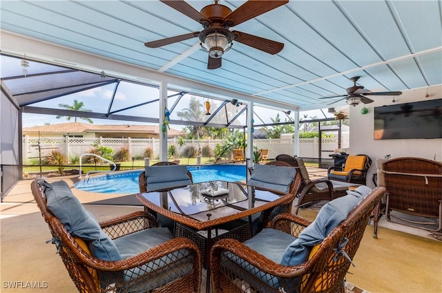 view of patio with a fenced in pool and a lanai