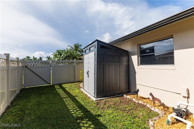 view of yard with a storage shed