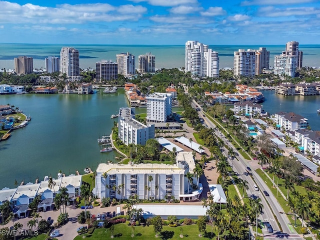 bird's eye view featuring a water view