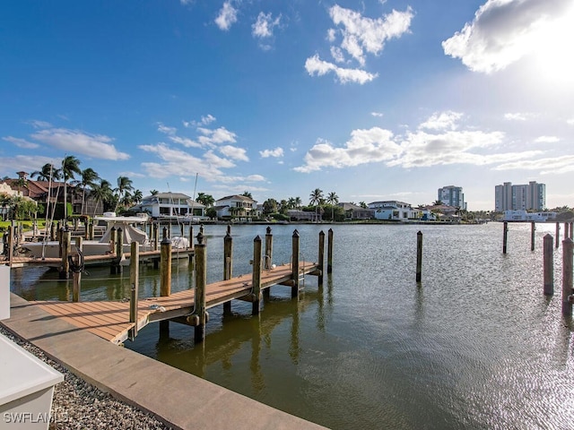 view of dock with a water view