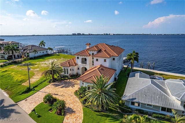 aerial view with a water view