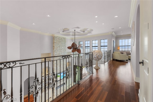 614 Coral Dr, Cape Coral, FL 33904 - hall featuring recessed lighting, ornamental molding, and wood finished floors