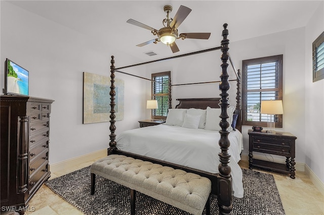 614 Coral Dr, Cape Coral, FL 33904 - bedroom with visible vents, baseboards, and ceiling fan