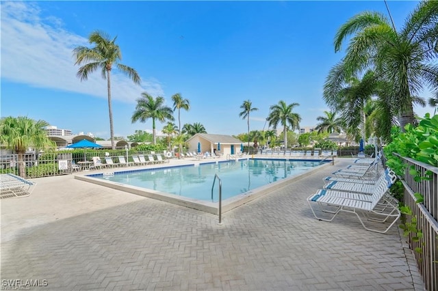 view of pool featuring a patio