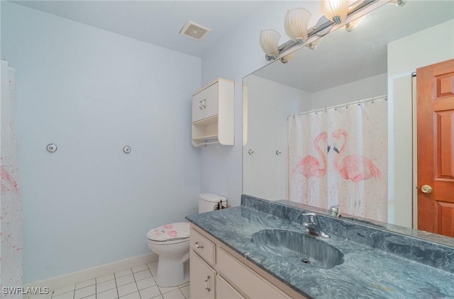 bathroom featuring tile patterned flooring, vanity, and toilet