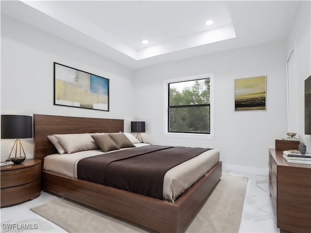 bedroom featuring a tray ceiling