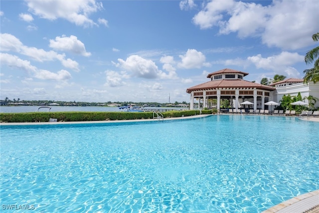 view of swimming pool with a gazebo