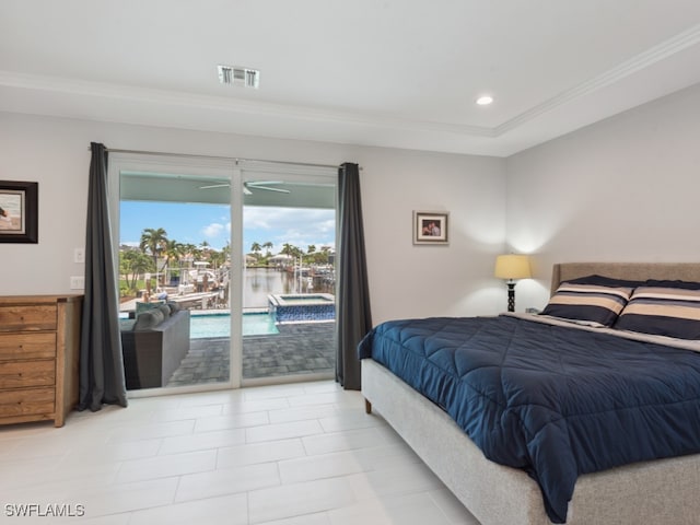 tiled bedroom featuring access to exterior