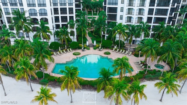 view of swimming pool with a patio