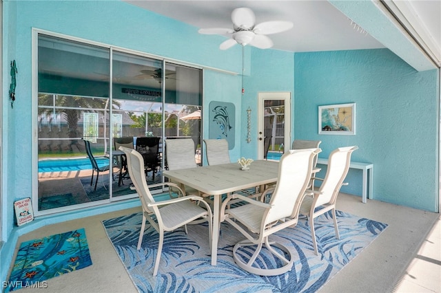 dining area featuring ceiling fan