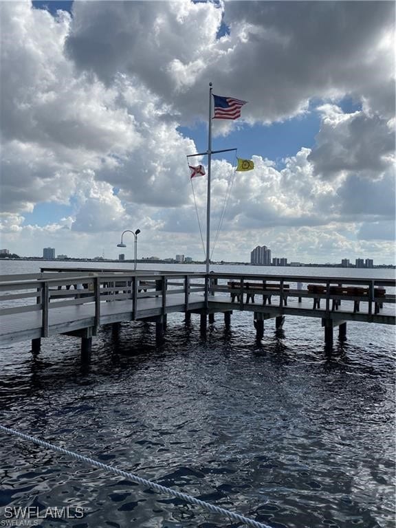 view of dock featuring a water view