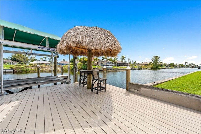 view of dock with a water view