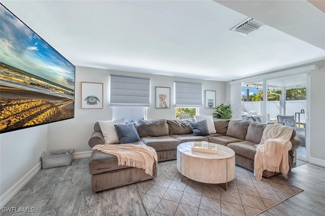 living room with wood-type flooring