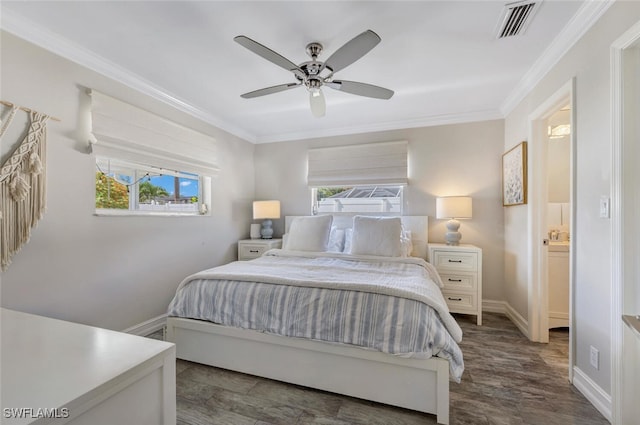 bedroom featuring crown molding and ceiling fan