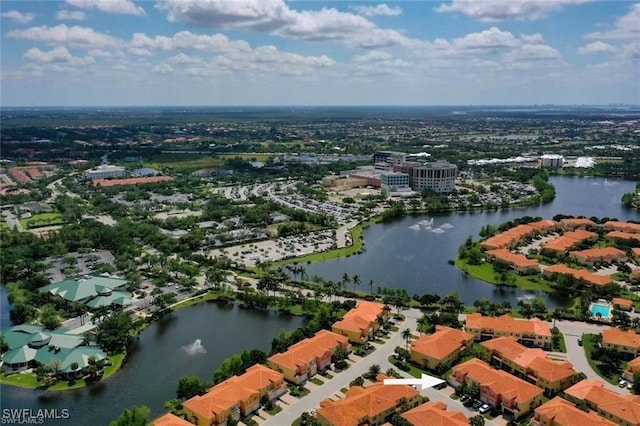 aerial view featuring a water view