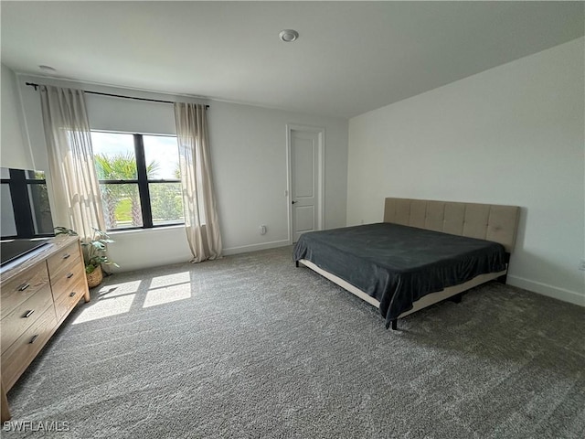 bedroom featuring baseboards and dark colored carpet