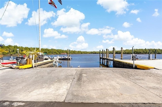 view of dock with a water view