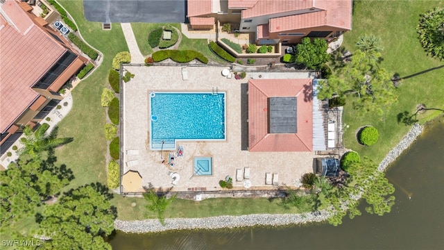 bird's eye view featuring a water view