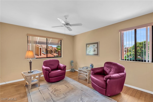 interior space featuring hardwood / wood-style flooring and ceiling fan