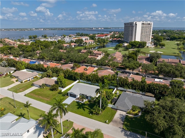 bird's eye view featuring a water view