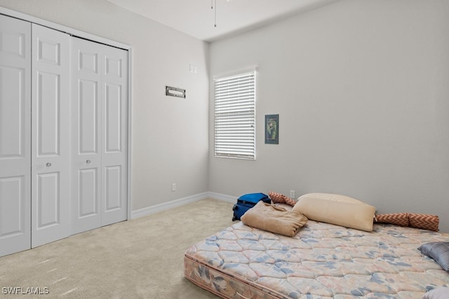 carpeted bedroom featuring a closet