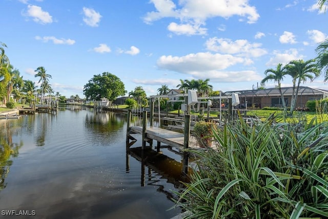 dock area featuring a water view