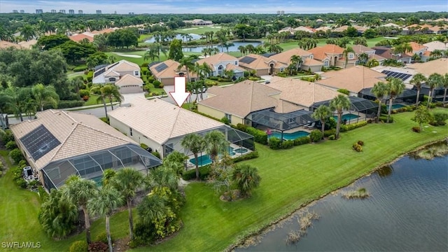 bird's eye view featuring a water view