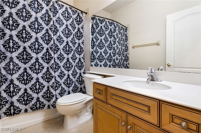 full bathroom with vanity, toilet, tile patterned flooring, and shower / bath combo