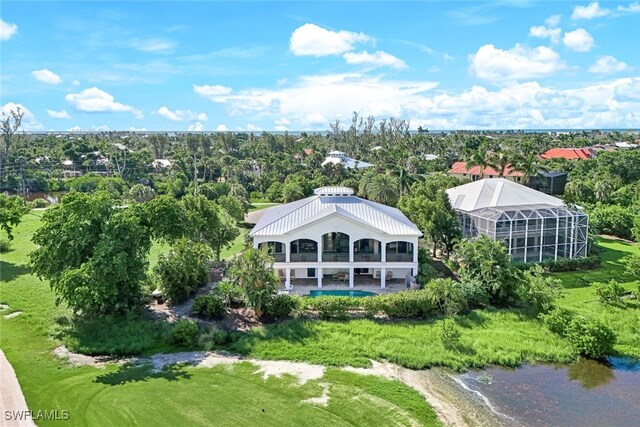 aerial view with a water view