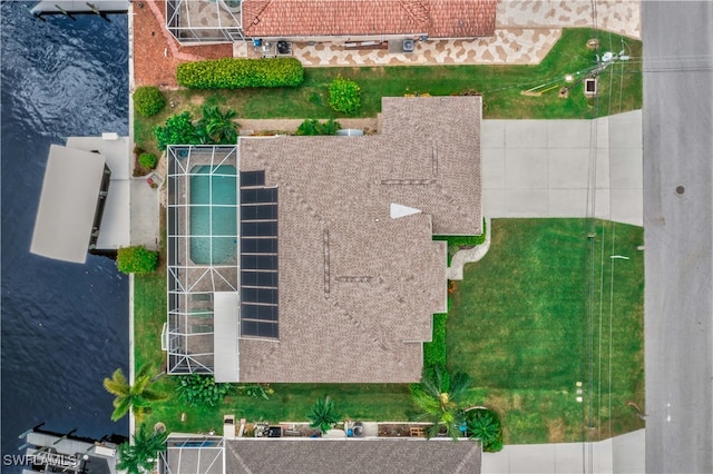 aerial view featuring a water view