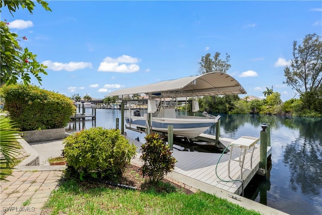 view of dock featuring a water view