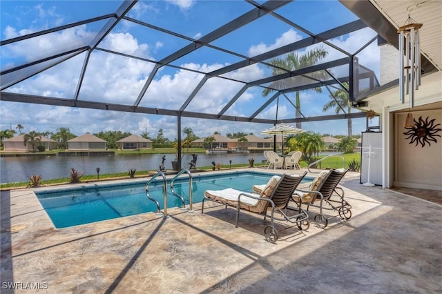 view of pool featuring a patio area and a lanai