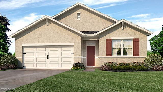 view of front facade with a front lawn and a garage