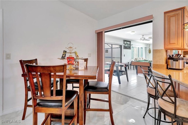 dining area with billiards and ceiling fan