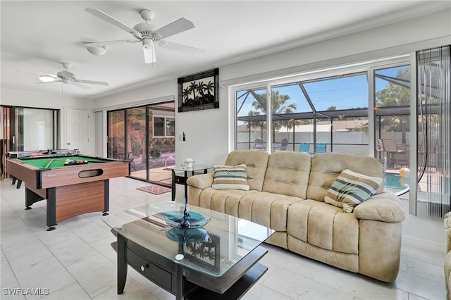 playroom with ceiling fan and pool table