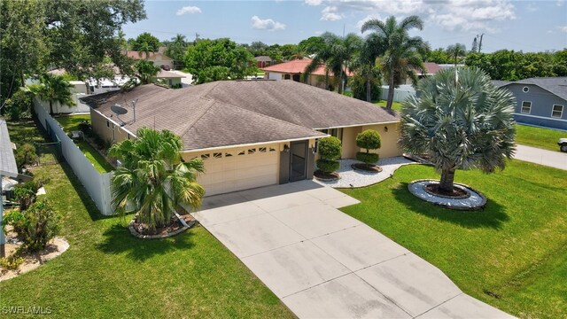 view of front of home featuring a garage and a front yard