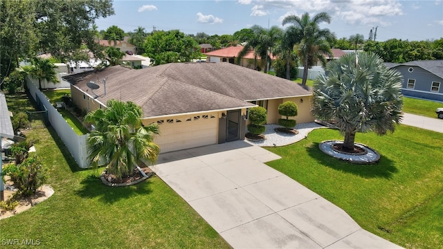 view of front of house featuring a front yard and a garage